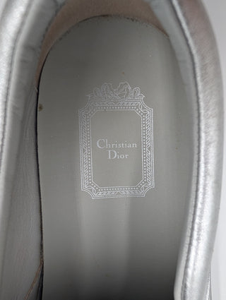 Metallic Silver Glitter Leather Dior Happy Floral Embellished Slip On Sneakers