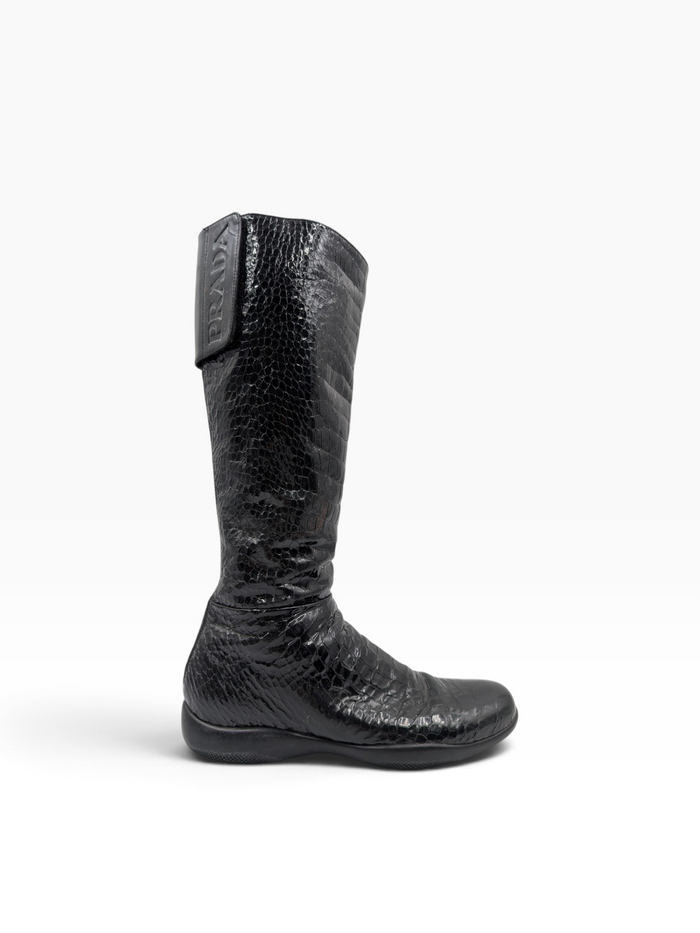 Black Snakeskin High Boots