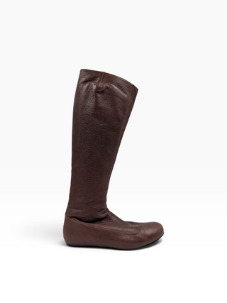 Brown Leather Flat High Boots With Zipper