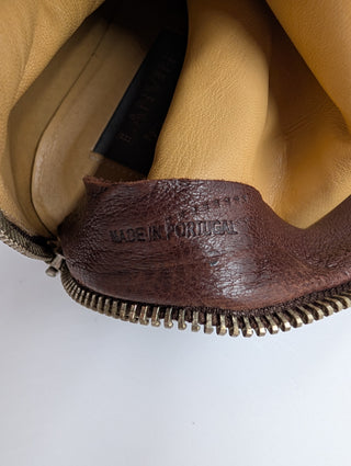 Brown Leather Flat High Boots With Zipper