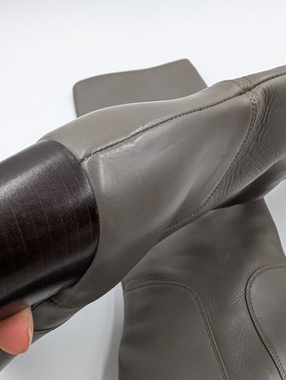Grey Leather High Boots