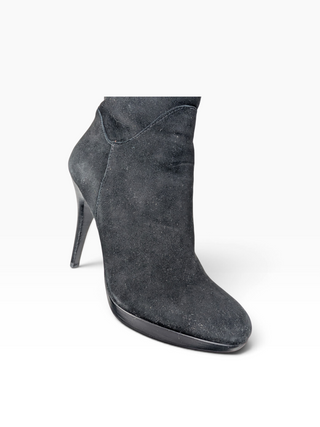 Black Suede Knee High Boots With Laces At The Back