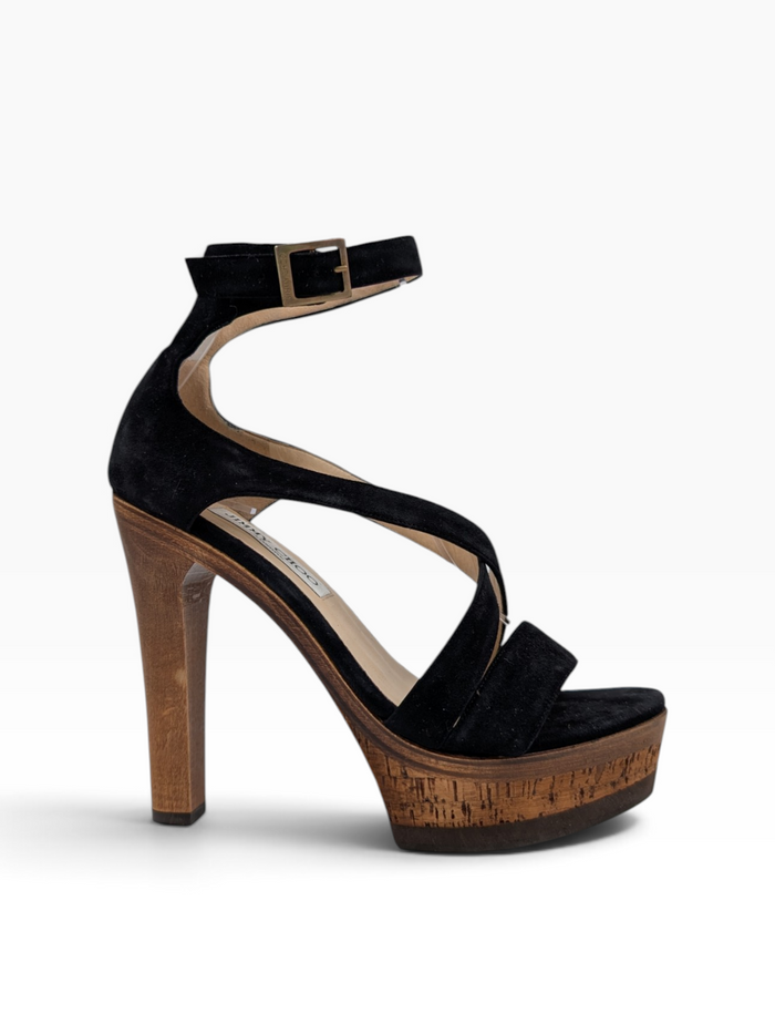 Black Suede Pumps With Wrap Around Straps