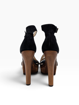 Black Suede Pumps With Wrap Around Straps