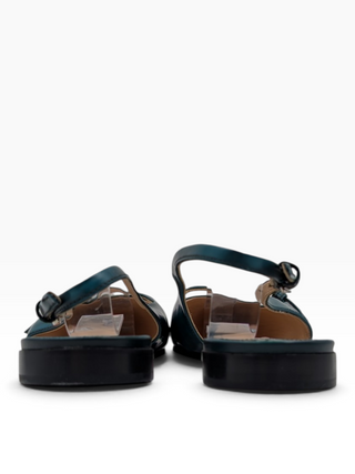 Emerald Green Leather Flat Pumps With Buckle