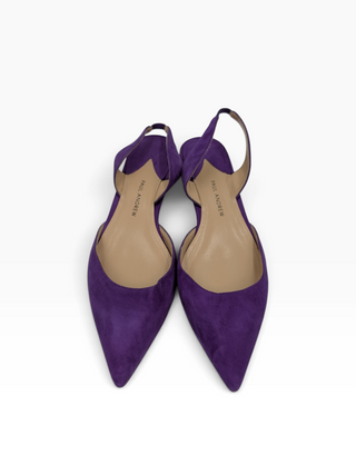 Purple Suede Flat Pumps With Ankle Strap