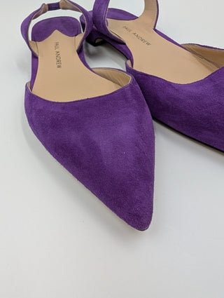 Purple Suede Flat Pumps With Ankle Strap