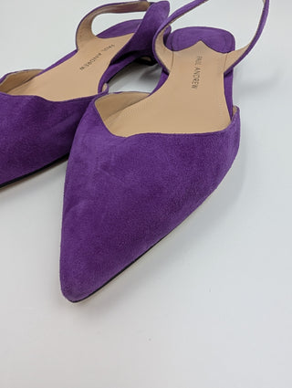 Purple Suede Flat Pumps With Ankle Strap