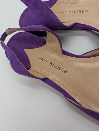 Purple Suede Flat Pumps With Ankle Strap