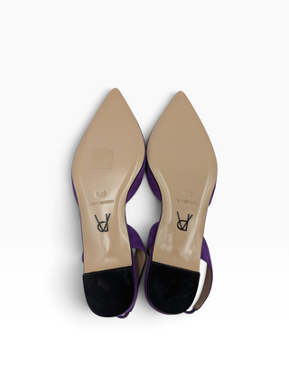 Purple Suede Flat Pumps With Ankle Strap