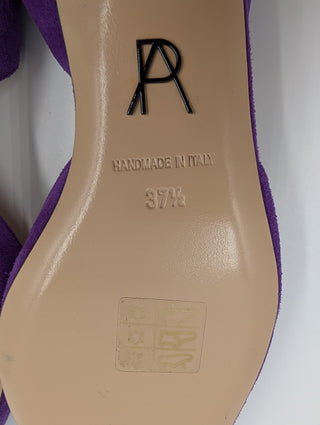 Purple Suede Flat Pumps With Ankle Strap