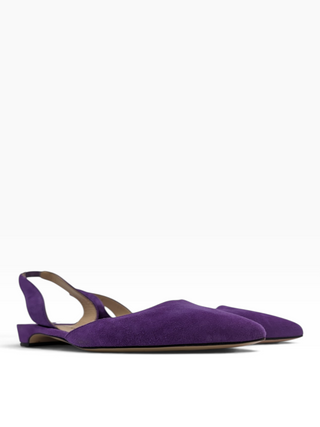 Purple Suede Flat Pumps With Ankle Strap