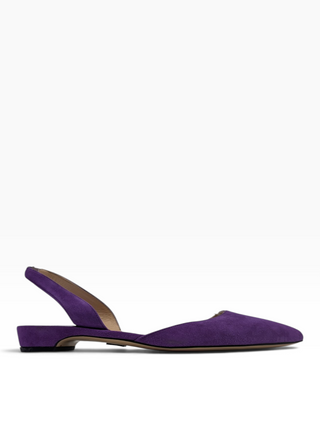 Purple Suede Flat Pumps With Ankle Strap
