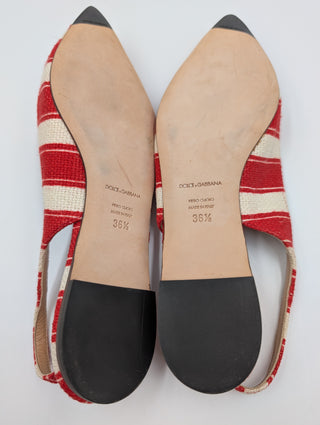 Canvas Red And White Striped Flats With Ankle Buckle