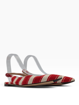 Canvas Red And White Striped Flats With Ankle Buckle