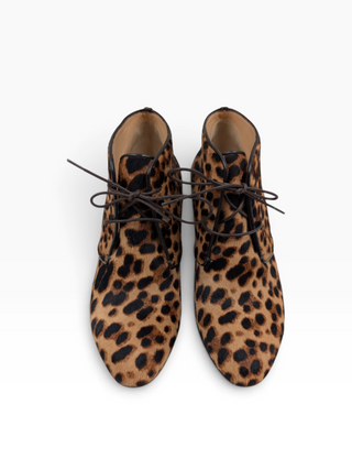 Leopard Print Pony Hair Lady Schuss Wedge Ankle Boots