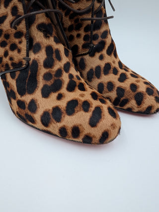 Leopard Print Pony Hair Lady Schuss Wedge Ankle Boots