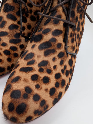 Leopard Print Pony Hair Lady Schuss Wedge Ankle Boots