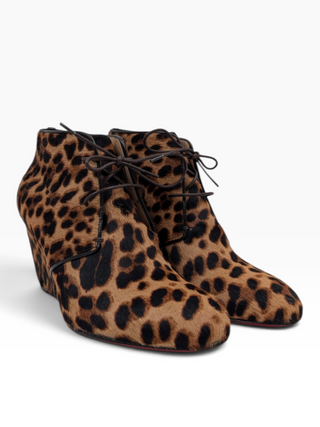 Leopard Print Pony Hair Lady Schuss Wedge Ankle Boots