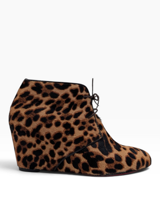 Leopard Print Pony Hair Lady Schuss Wedge Ankle Boots