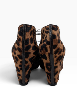 Leopard Print Pony Hair Lady Schuss Wedge Ankle Boots