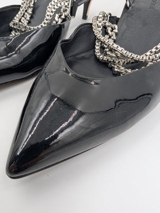 Black Kitty Heels With Chain Link