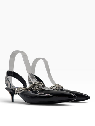 Black Kitty Heels With Chain Link