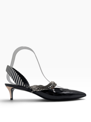 Black Kitty Heels With Chain Link