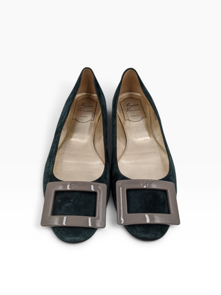 Green Suede Round-Toe Ballerinas