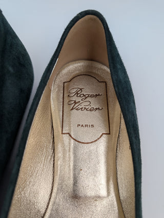 Green Suede Round-Toe Ballerinas