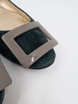 Green Suede Round-Toe Ballerinas