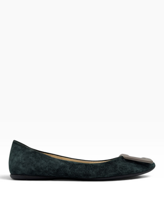 Green Suede Round-Toe Ballerinas