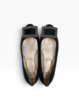 Green Suede Round-Toe Ballerinas