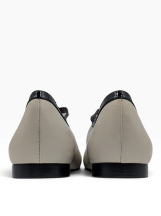 Beige Leather Flat Pumps With Strap