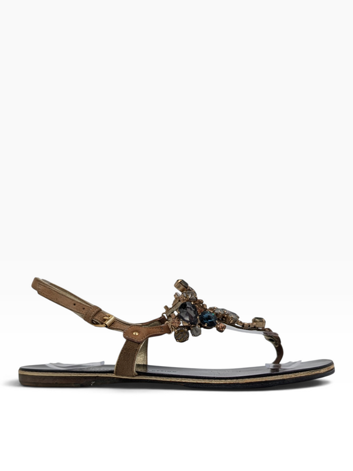 Flat Sandals With Crystal Embellishments