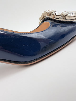 Blue Patent Leather Heels With Crystal Buckle