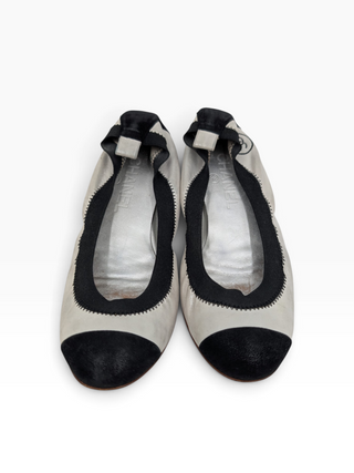 Silver And Black Cap-Toe Ballet Flats