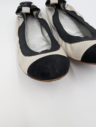 Silver And Black Cap-Toe Ballet Flats