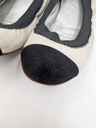 Silver And Black Cap-Toe Ballet Flats