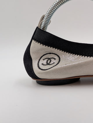 Silver And Black Cap-Toe Ballet Flats