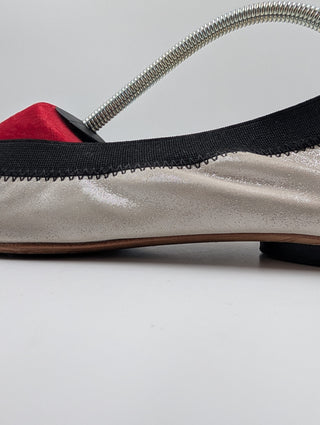 Silver And Black Cap-Toe Ballet Flats