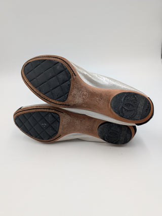Silver And Black Cap-Toe Ballet Flats