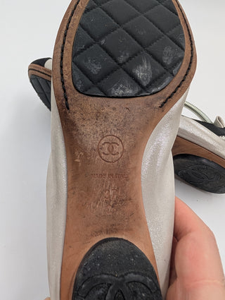 Silver And Black Cap-Toe Ballet Flats