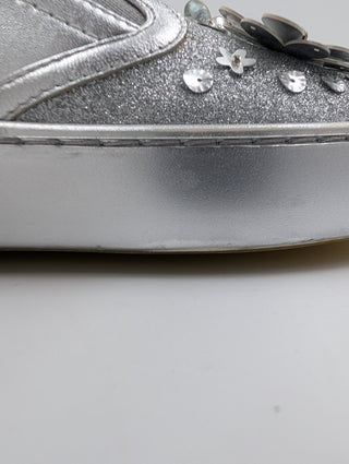 Silver Metallic Glitter Leather Dior Happy Floral Embellished Slip On Sneakers