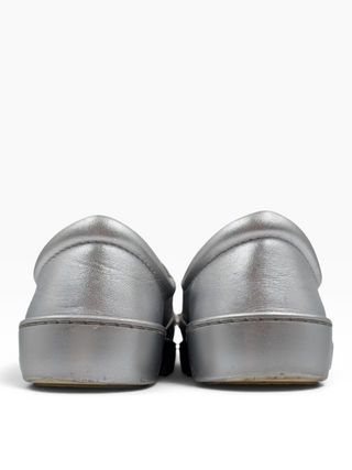 Silver Metallic Glitter Leather Dior Happy Floral Embellished Slip On Sneakers