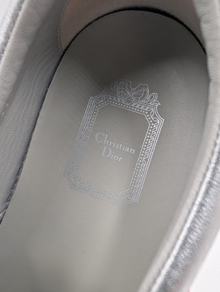 Silver Metallic Glitter Leather Dior Happy Floral Embellished Slip On Sneakers