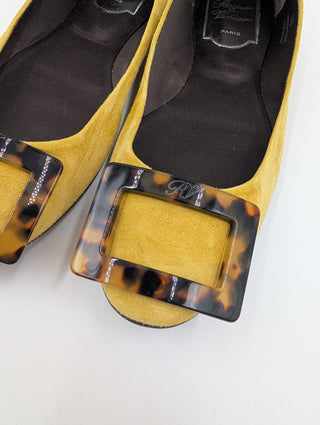 Yellow Suede Gommette Tortoiseshell Buckle Ballerinas