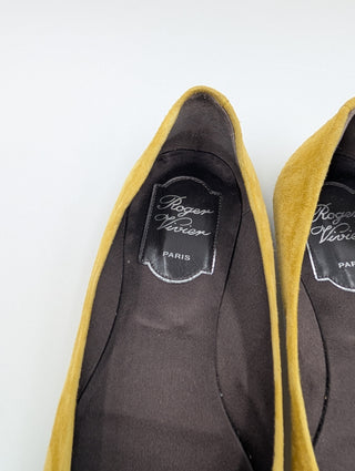 Yellow Suede Gommette Tortoiseshell Buckle Ballerinas