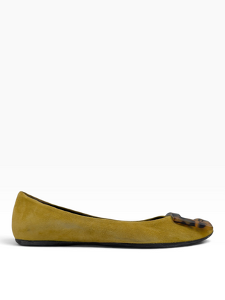 Yellow Suede Gommette Tortoiseshell Buckle Ballerinas