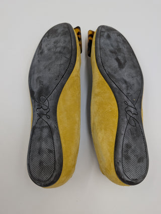 Yellow Suede Gommette Tortoiseshell Buckle Ballerinas